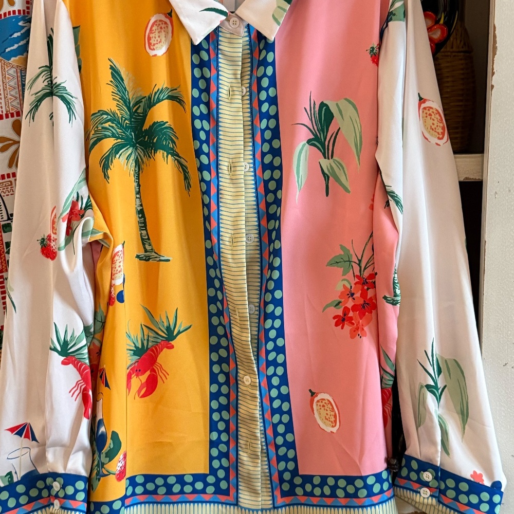 Skies are blue silky tropical blouse pants cute for Spring 3X nwt - Picture 5 of 7